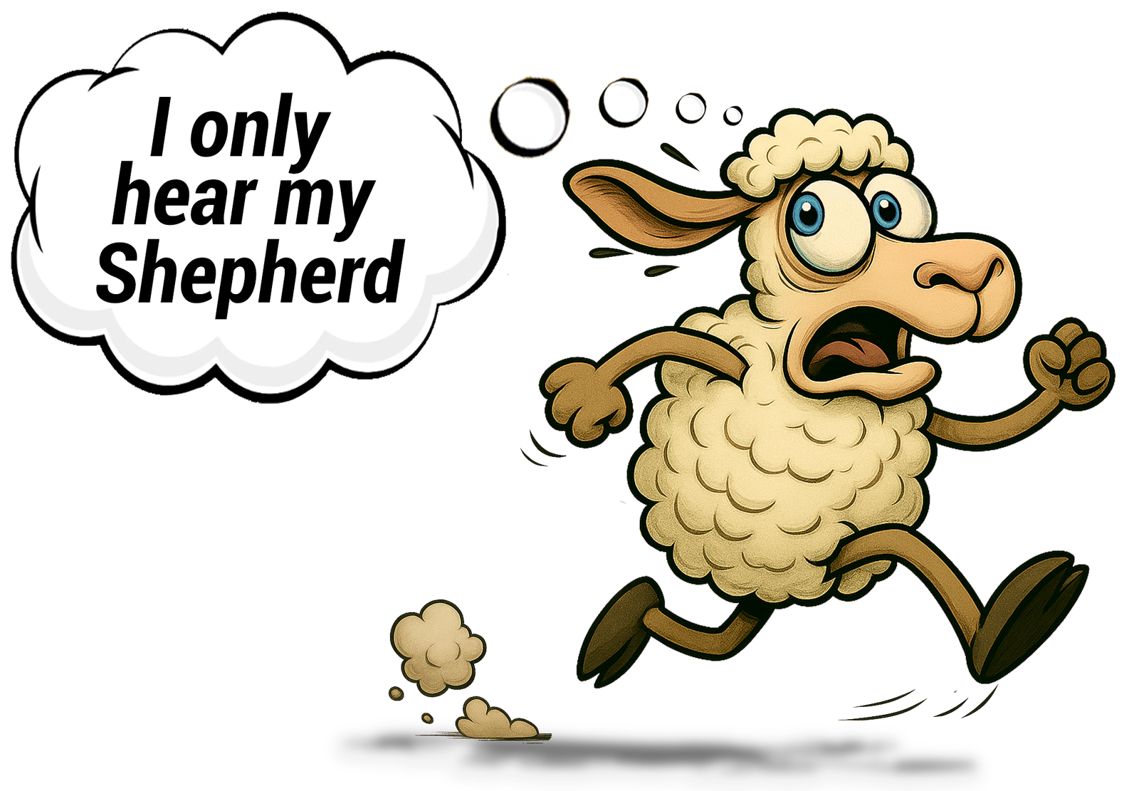 Sheep running away from the Wolf